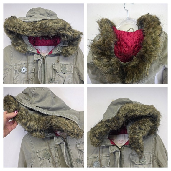 Y2K Abercrombie Fitch Parka Women XS Green Faux Fur Military Bella Swan Jacket - Picture 10 of 16